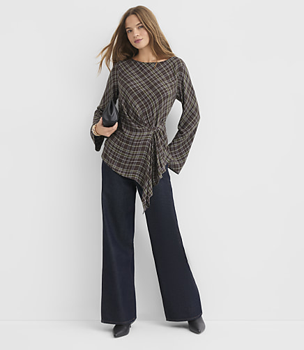 Petite Plaid Twist Boatneck Top