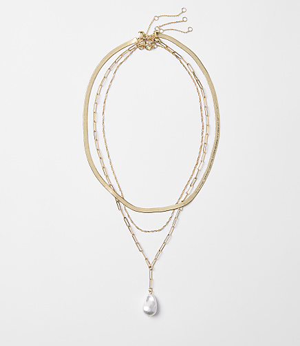 Pearlized Herringbone Chain Layered Necklace Set