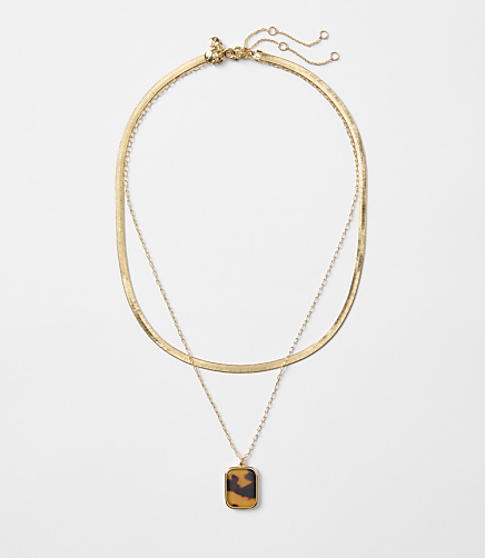 Tortoiseshell Print Pendant Layered Necklace Set