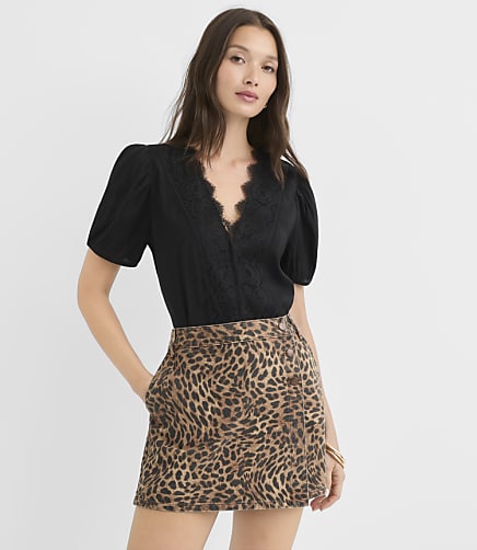 Petite Floral Lace Trim Button Blouse