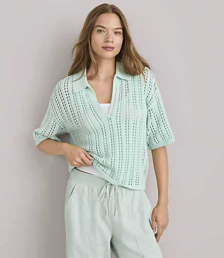 Lou & Grey Stitchy Polo Sweater - Capri Aqua
