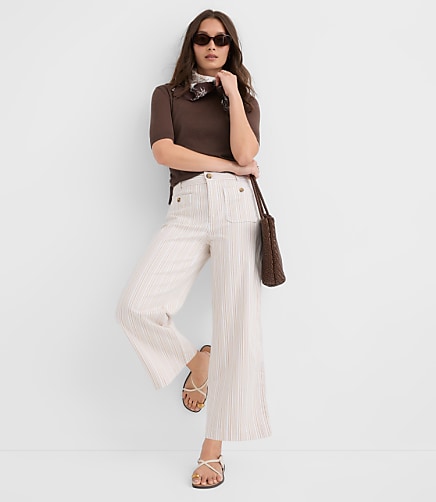 Petite Palmer Wide Leg Crop Pants in Stripe