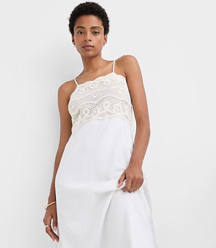 Petite Crochet Linen Cotton Strappy Midi Dress
