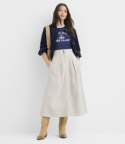 Side Buckle Twill Midi Pocket Skirt
