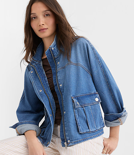 Petite Denim Modern Cargo Jacket in Authentic Indigo