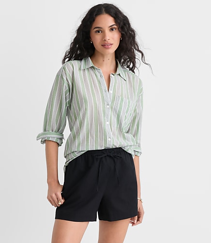 Petite Striped Everyday Oversized Pocket Shirt