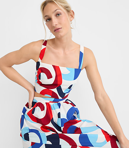 Petite LOFT Beach Swirl Poplin Crop Top