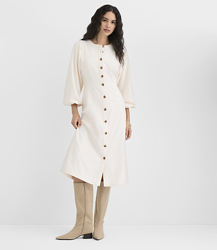Corduroy Balloon Sleeve Midi Dress