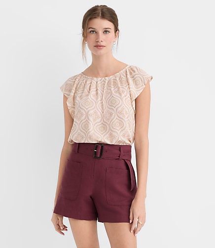Floral Flutter Sleeve Mixed Media Blouse