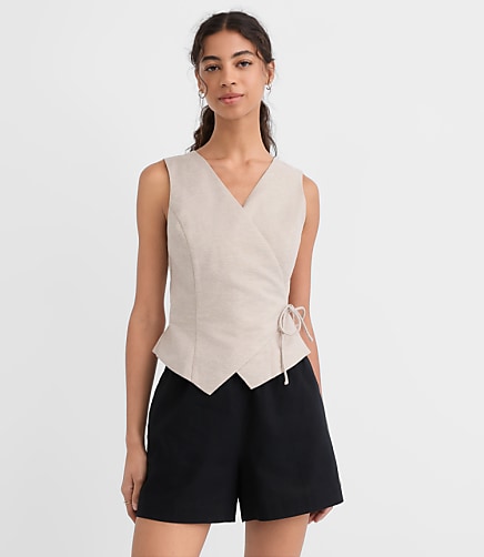 Petite Shimmer Linen Cotton Wrap Tank Top
