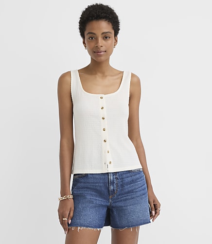 Petite Smocked Button Tank Top