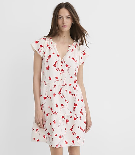 Petite Floral Flutter Tiered Mini Dress