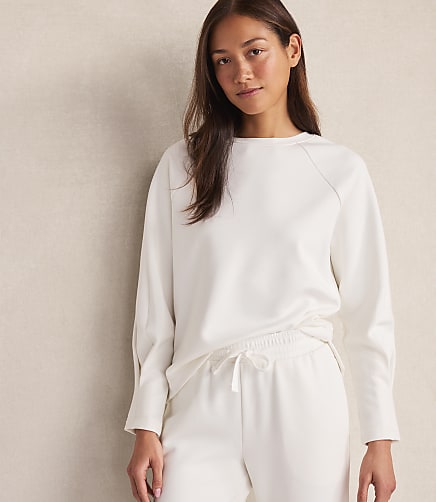 Haven Well Within Soft-Brushed Fleece Pleated Crewneck