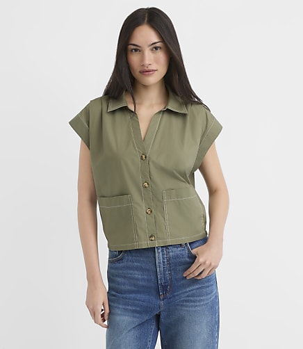 Petite Poplin Wedge Utility Pocket Top