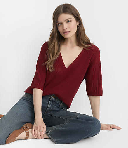 Saddle Sleeve Relaxed V-Neck Sweater Tee