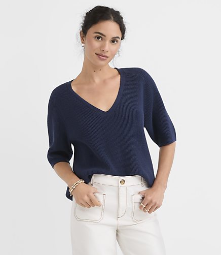 Saddle Sleeve Relaxed V-Neck Sweater Tee