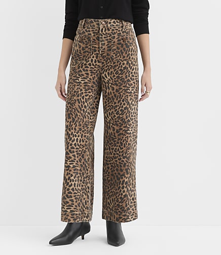 Petite Curvy Palmer Denim Wide Leg Pants in Leopard Print