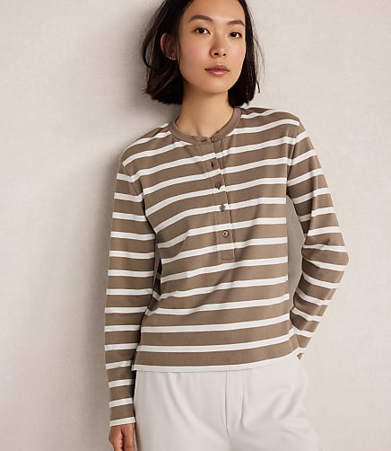 Haven Well Within Organic Cotton Interlock Striped Henley Tee