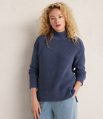 Haven Well Within Garment-Dyed Organic Cotton Shaker Stitch Roll Neck Sweater