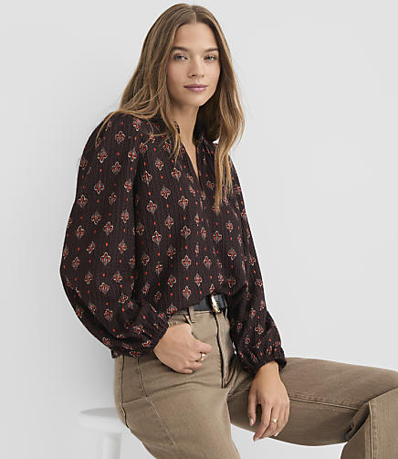Floral Ruffle Split Neck Top