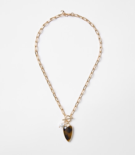 Tortoiseshell Print Heart Toggle Necklace