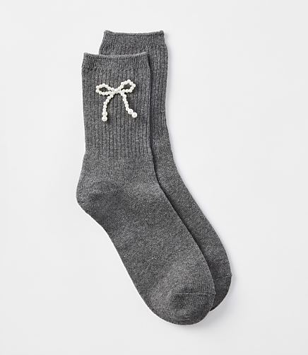 Pearlized Bow Crew Socks