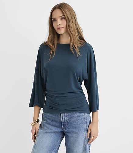 Petite Ruched Flare Sleeve Top