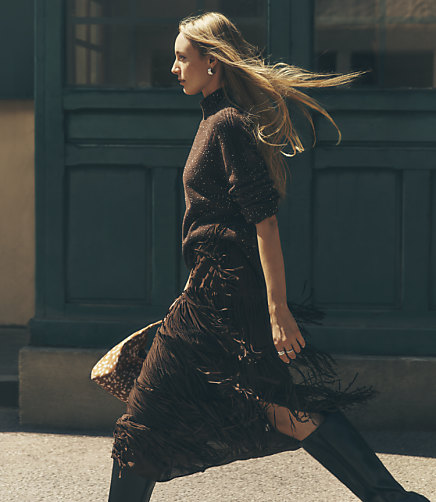 Tiered Fringe Midi Skirt