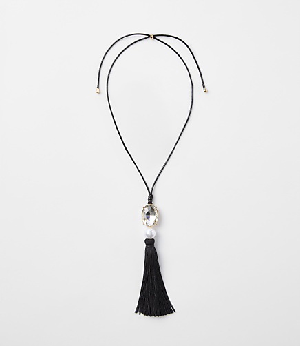 Pearlized Sparkle Pull Tie Tassel Necklace