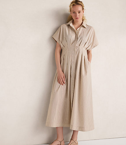 Haven Well Within Organic Cotton Poplin Pleated Striped Dress