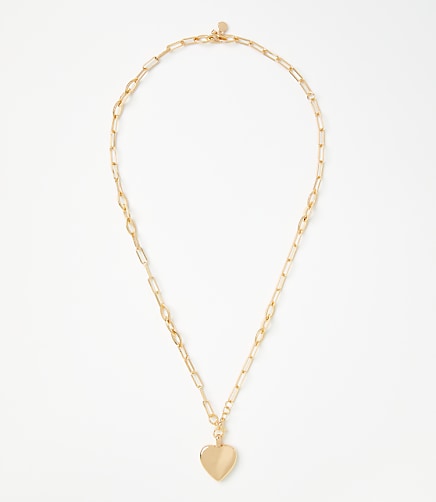 Puffy Heart Chain Link Pendant Necklace
