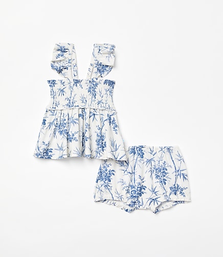 Posh Peanut x LOFT Palm Smocked Babydoll Bummie Set