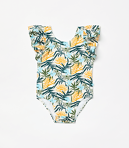 Posh Peanut X LOFT Sunset One Piece Ruffled Flutter Sleeve Swimsuit