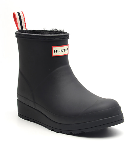 Hunter Play Insulated Vegan Shearling Short Rain Boots - Black