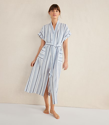Haven Well Within Organic Cotton Linen Coastal Stripe Robe