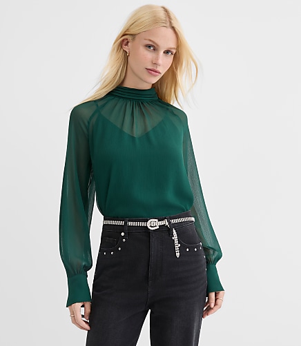Draped Mock Neck Top | Loft