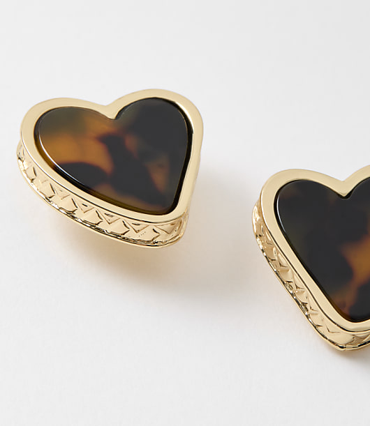 Tortoiseshell Print Abstract Heart Stud Earrings