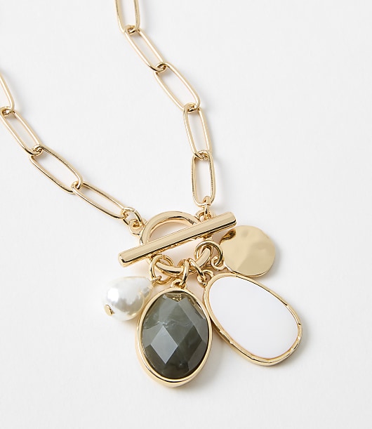 Pearlized Cluster Toggle Necklace