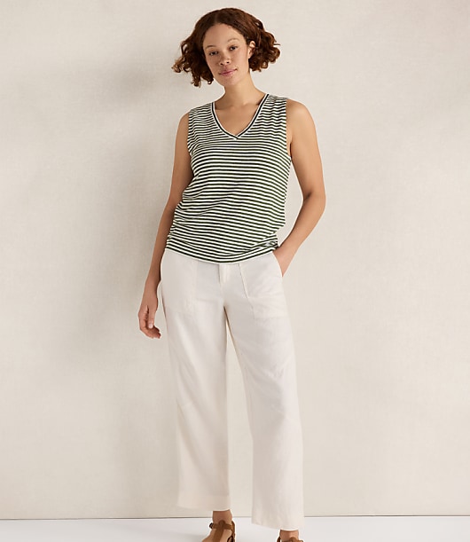 Haven Well Within Linen Stripe V-Neck Top - Lush Palm