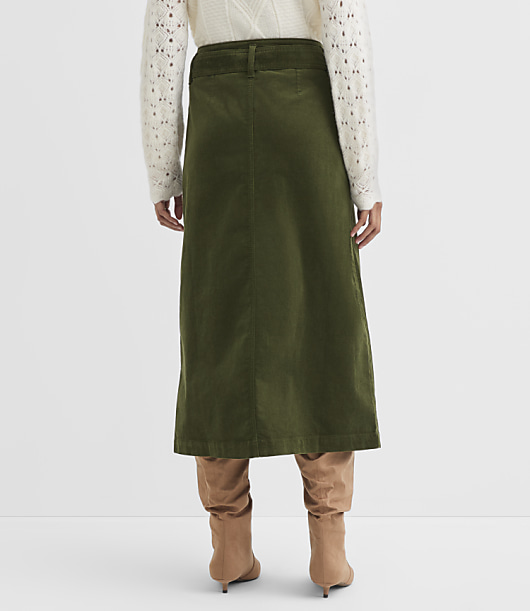 Petite Belted Corduroy Midi Pocket Skirt