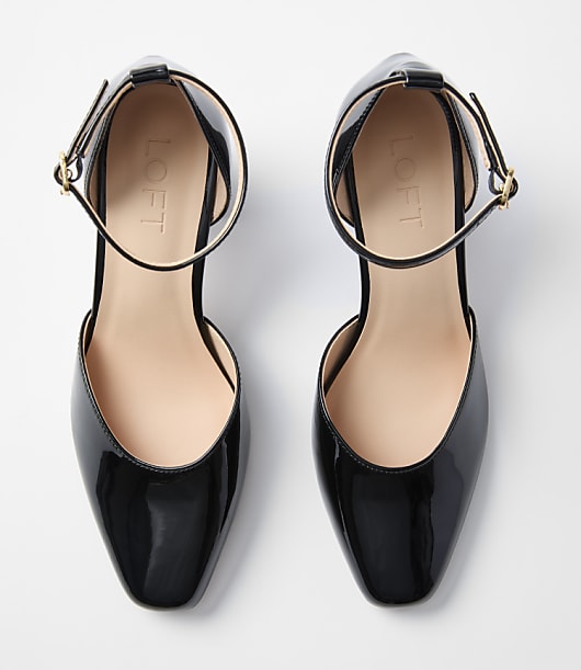 Patent Ankle Strap Block Heels
