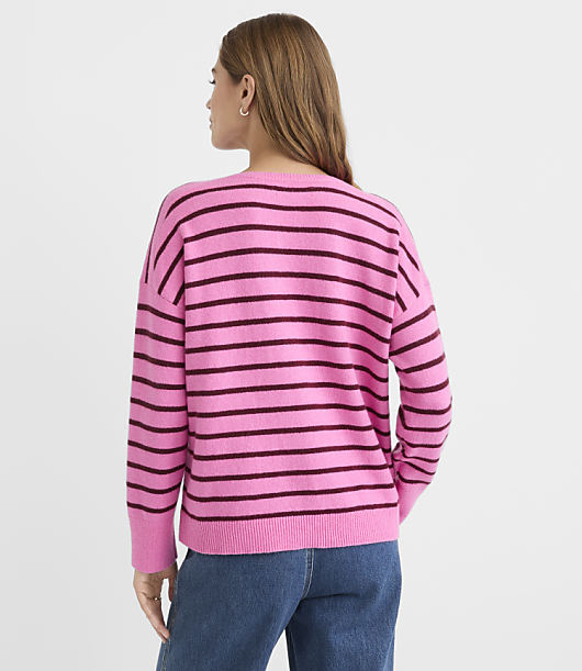 Striped V-Neck Relaxed Everyday Sweater