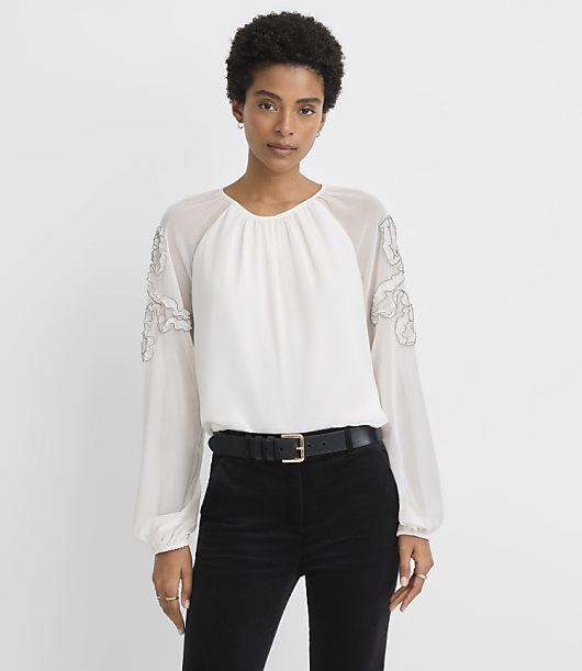 Embroidered Ruffle Sleeve Blouse