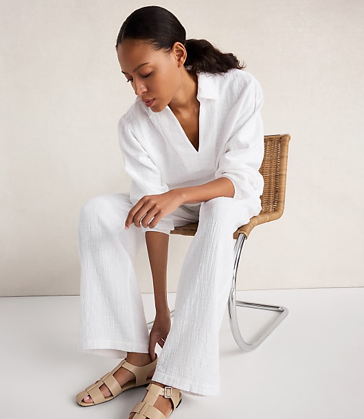 Haven Well Within Textured Cotton Gauze Collared Top