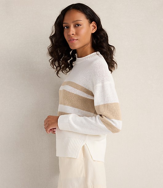 Haven Well Within Cotton Linen Stripe Roll Neck Sweater