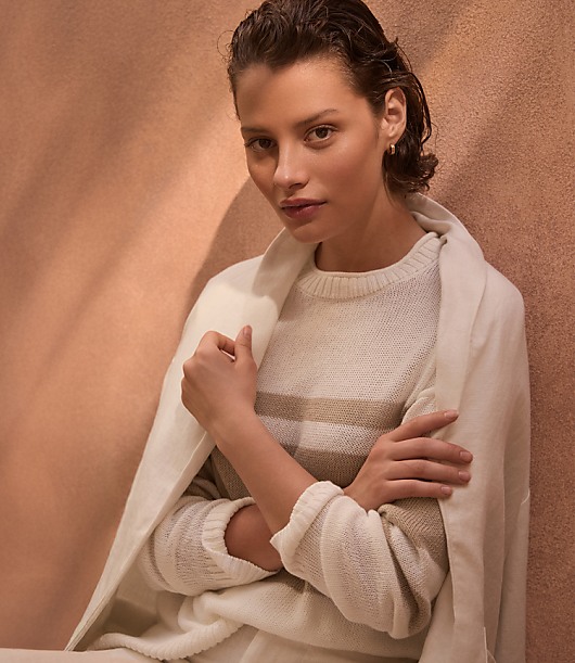 Haven Well Within Cotton Linen Stripe Roll Neck Sweater