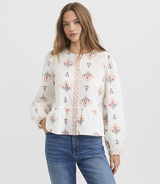 Floral Puff Sleeve Peplum Top