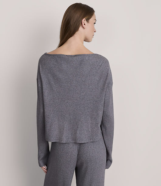Lou & Grey Heathered Brushed Ribbed Boatneck Pajama Top