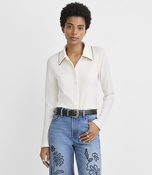 Scalloped Polo Cardigan