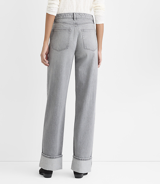 Rivete Curvy Cuffed Mid Rise Relaxed Straight Jeans in Pure Grey Wash